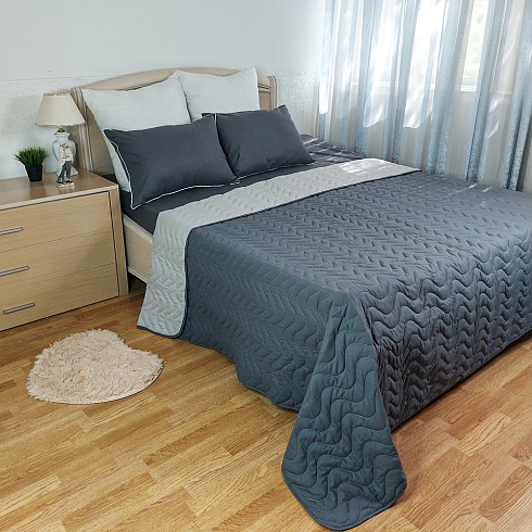 Покрывало стеганое 210*240 ДомВелл двустороннее Поплин Графит