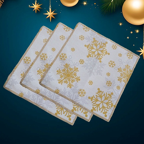 Салфетка из рогожки 30*30 ДомВелл 3145/2 Снежинка белая