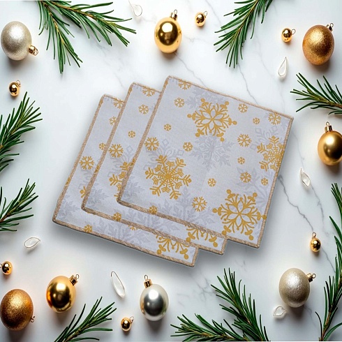 Салфетка из рогожки 30*30 ДомВелл 3145/2 Снежинка белая