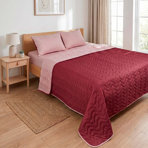 Покрывало стеганое 210*220 ДомВелл двустороннее Поплин Брусника