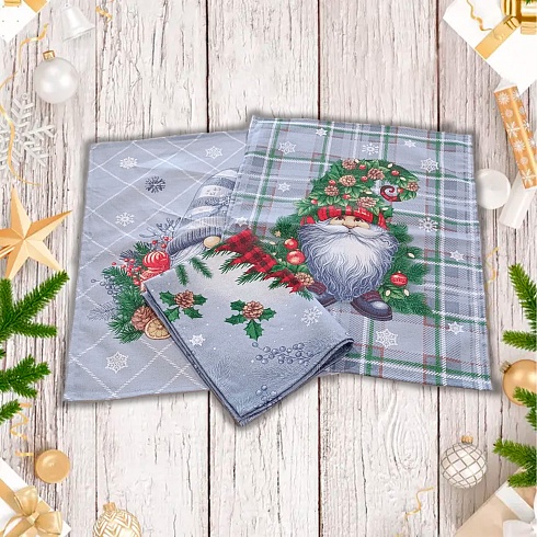 Полотенце из рогожки 50*60 ДомВелл 3161/1 Гномы серые ПРОМО