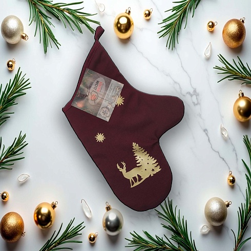 Варежка 35*20 кухонная стеганная (габардин(100%пэ), поплин винный(100%хл.)) ДомВелл Лесной олень