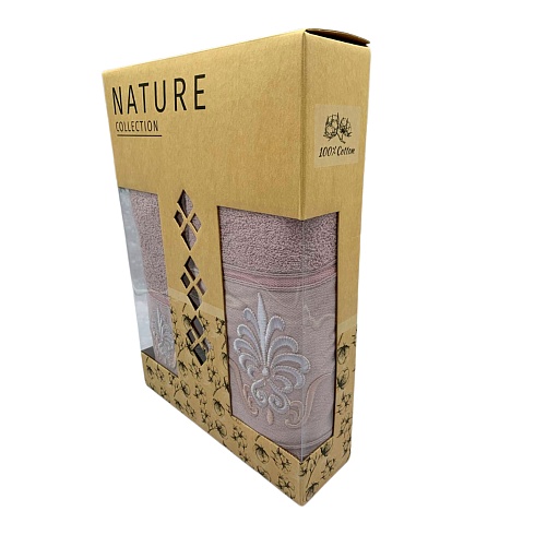 Набор махровых полотенец 2шт. ( 50*90, 70*140) пудровый в коробке