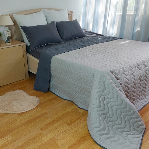 Покрывало стеганое 210*240 ДомВелл двустороннее Поплин Графит