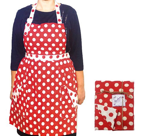 Фартук с карманами ДомВелл рогожка Горох красный