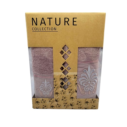 Набор махровых полотенец 2шт. ( 50*90, 70*140) пудровый в коробке