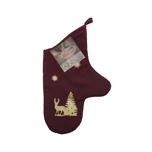 Варежка 35*20 кухонная стеганная (габардин(100%пэ), поплин винный(100%хл.)) ДомВелл Лесной олень