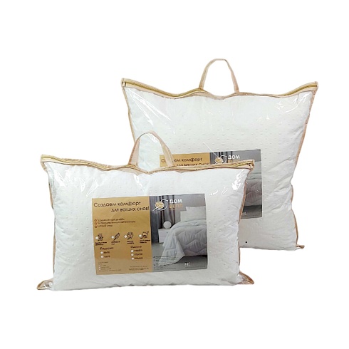 Подушка 50х70 Лебяжий пух (чехол п/э 90 с молнией, кант, чемодан) ДомВелл Коллекция Жемчужина