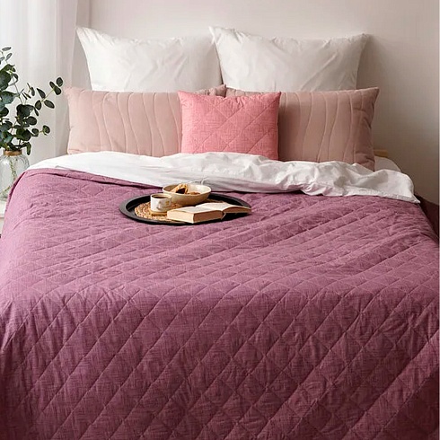 Покрывало стеганое 210*240 ДомВелл двустороннее Поплин Брусника