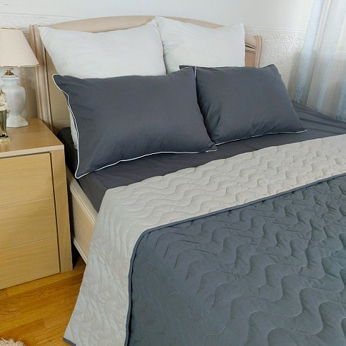 Покрывало стеганое 210*240 ДомВелл двустороннее Поплин Графит