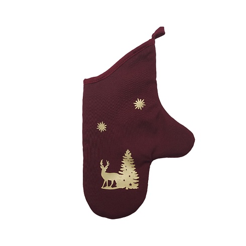 Варежка 35*20 кухонная стеганная (габардин(100%пэ), поплин винный(100%хл.)) ДомВелл Лесной олень
