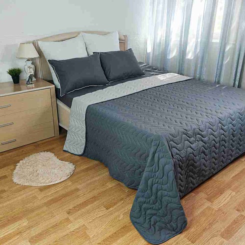 Покрывало стеганое 210*220 ДомВелл двустороннее Поплин Графит