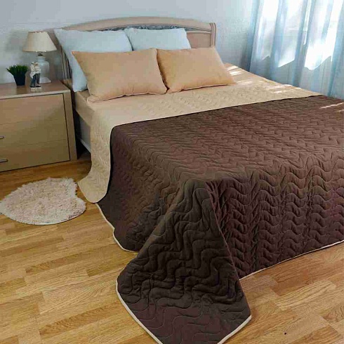 Покрывало стеганое 210*240 ДомВелл двустороннее Поплин Мокко