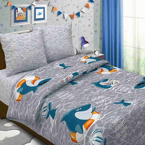 Покрывало стёганное 150*215 ДомВелл (Бязь) Детство 3096/1 Акулёнок
