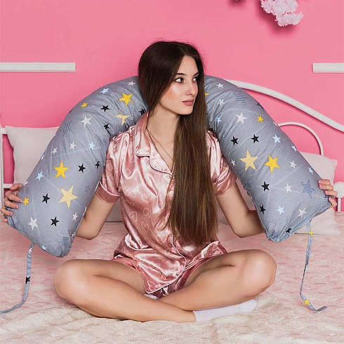 Подушка форма "I" 8127/2 Звезды серые (бязь, пакет) ДомВелл многофункциональная 145*25