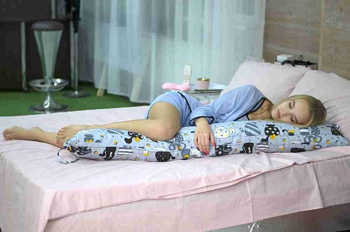 Подушка форма "L" 7206/3 Коты серые с желтым(бязь, пакет) ДомВелл многофункциональная 145*65